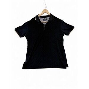 Denim & Flowers Men's Zip Polo Shirt L Black Textured